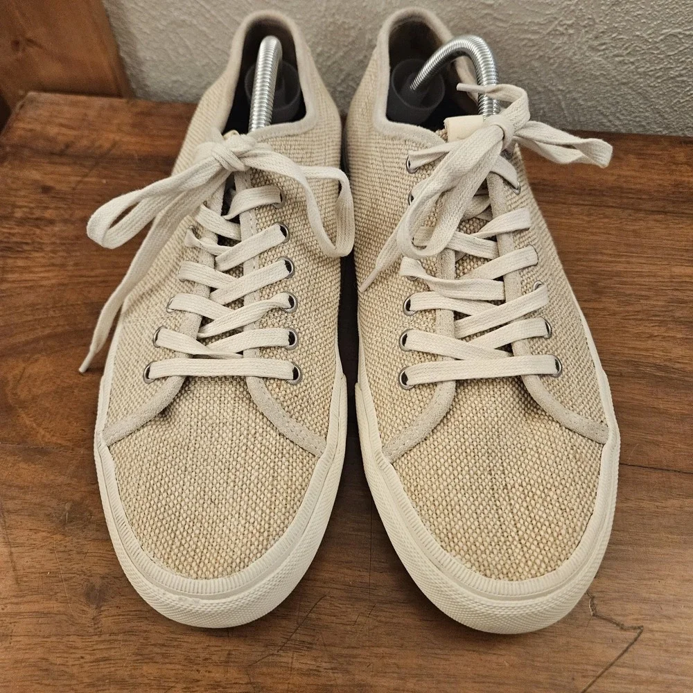 FRYE Brett Beige Canvas Lace Up Low Top Fashion Sneakers Men's Size 11